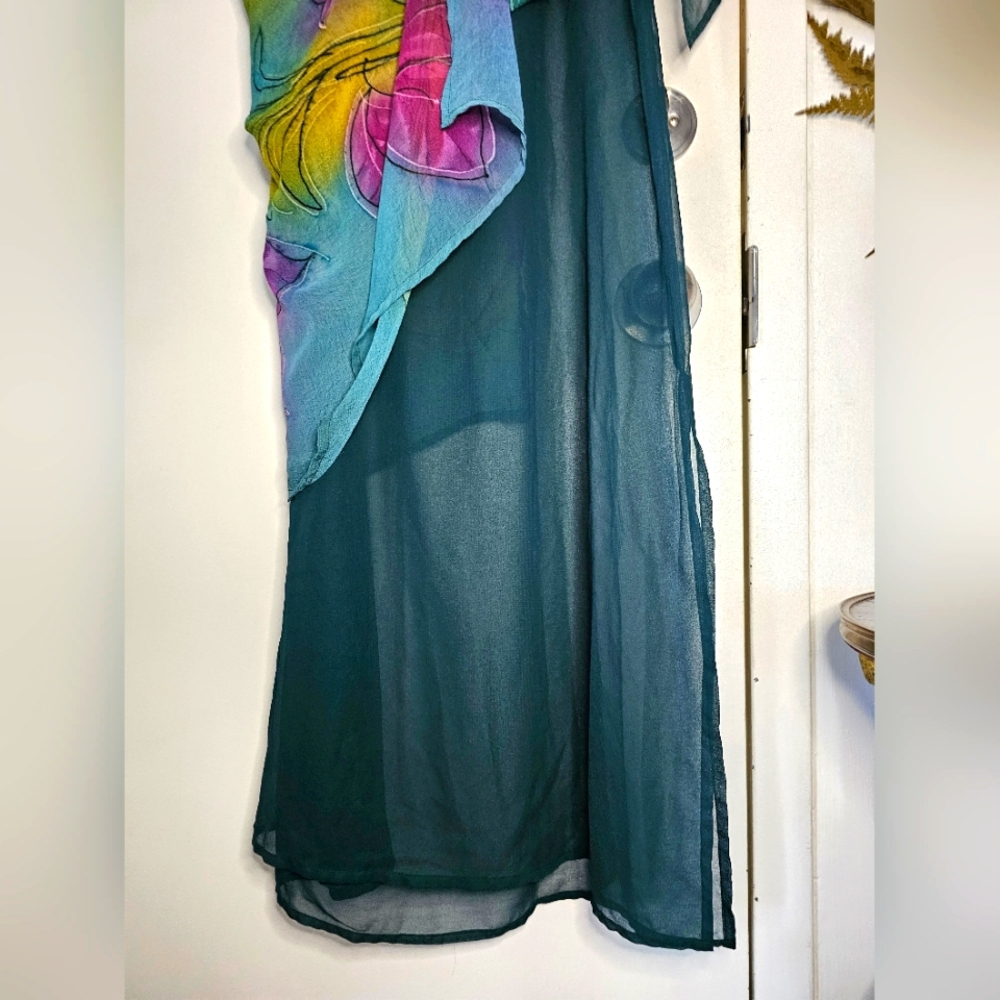 Vintage Maxi Semi-sheer Bird Print Beach Coverup Sleeveless Multicolor Dress - Picture 13 of 13